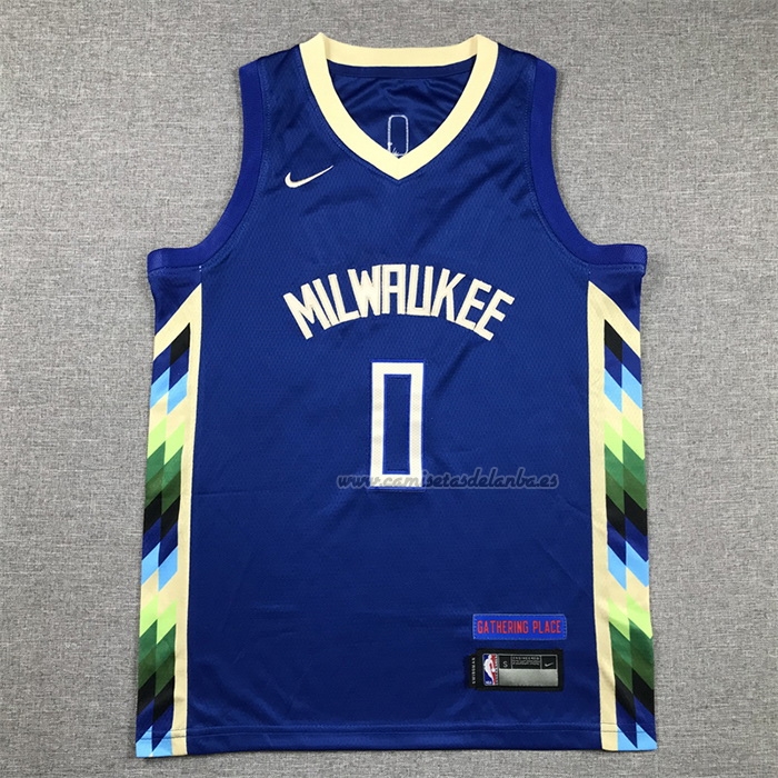 Camiseta Nino Milwaukee Bucks Damian Lillard NO 0 Ciudad 2022-23 Azul